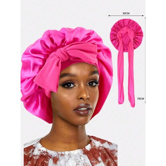 Rose Red Satin Sleep Bonnet for Curly Hair – Extra Soft Silky Cap for Nighttime - Picture 2 of 2